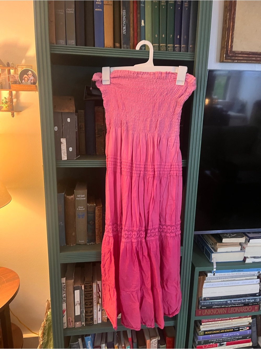 Speed Control Strapless Smocked Maxi Dress in Bright Pink